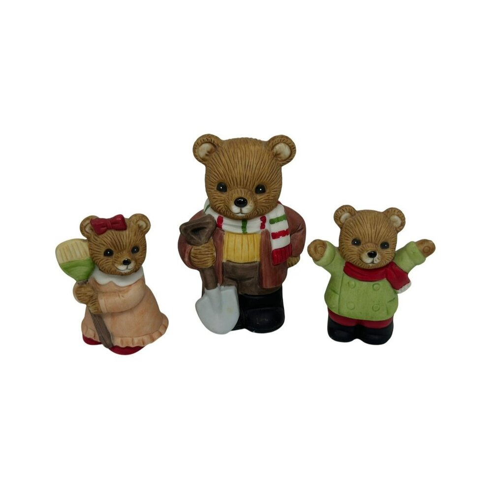HOMCO Vintage Porcelain Teddy Bear Figurine Set – 3 Country Christmas Bears 2–3"
